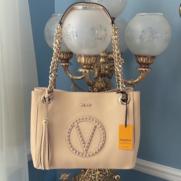 Brand New Valentino Luisa Rock Leather Chain Shoulder Bag Creamy Mousse Studded - Picture 16 of 16